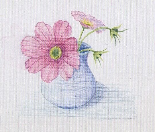 Натюрморт с цветами цветными карандашами