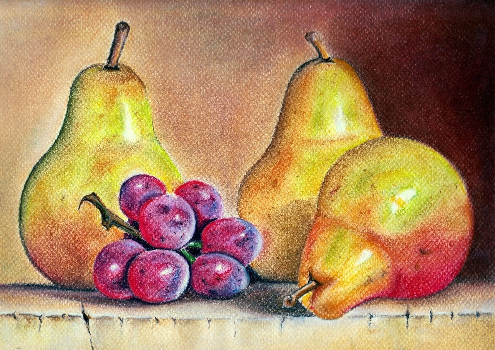 Натюрморт с фруктами цветными карандашами