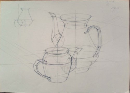 Натюрморт чайник и чашка карандашом