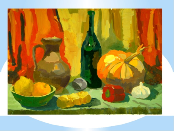 Натюрморт ваза и яблоко