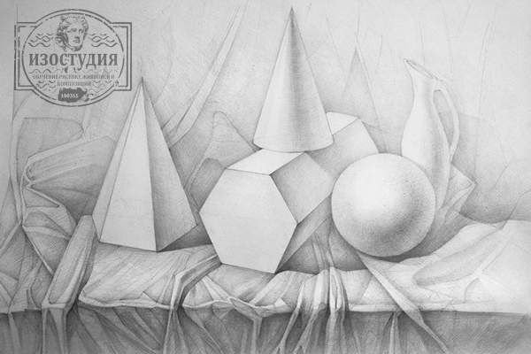 Натюрморт из гипсовых фигур с драпировкой