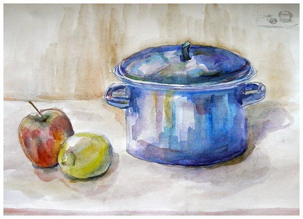 Этюд Крынки акварелью этапы