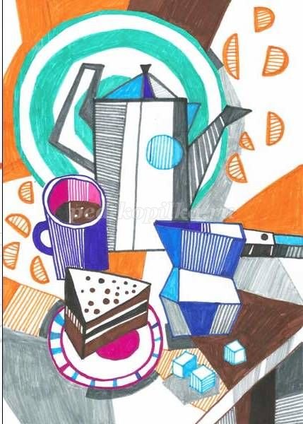 Кубизм натюрморт карандашом