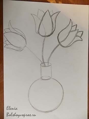 Поэтапное рисование вазы с цветами