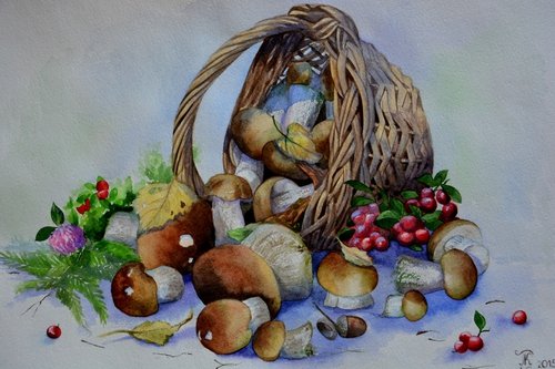 Грибное лукошко рисование