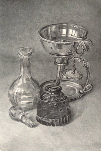 Натюрморт с металлической и стеклянной посудой