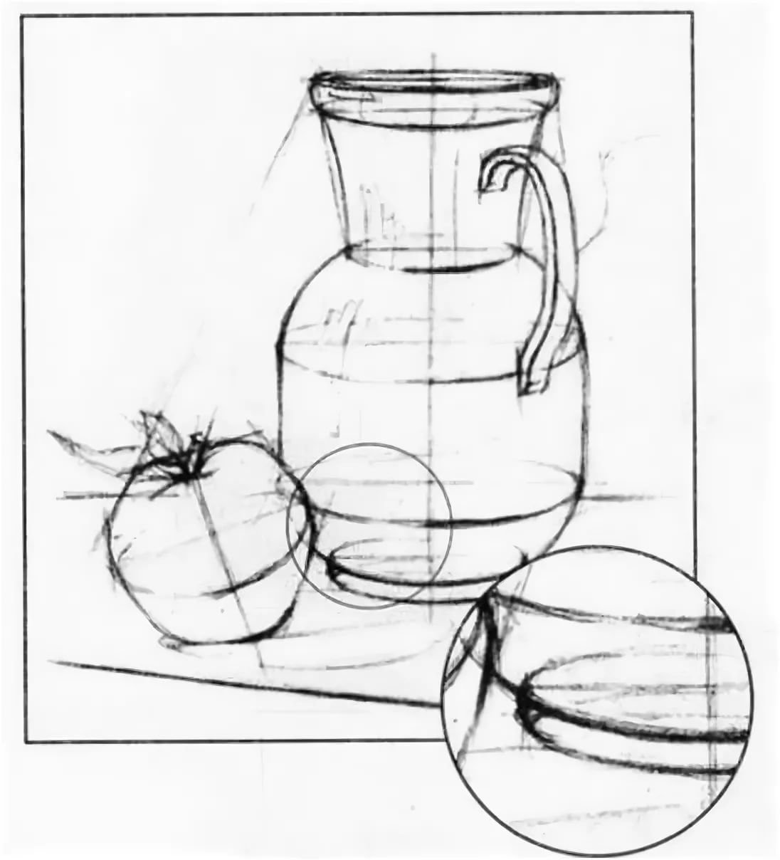 Рисование натюрморта ваза и фрукты