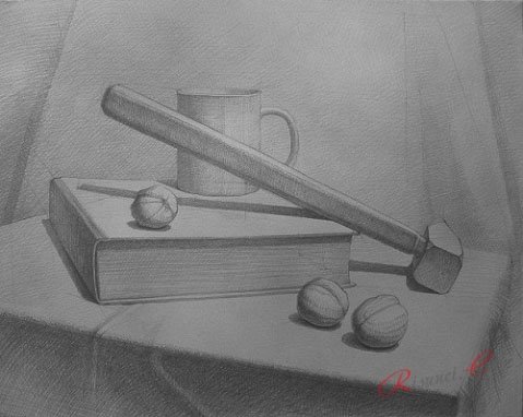 Натюрморт с книгами карандашом