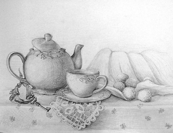 Чайный натюрморт карандашом