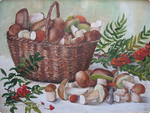 Рисование корзинка с грибами