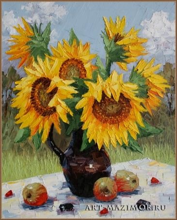 Натюрморт с подсолнухами акрилом
