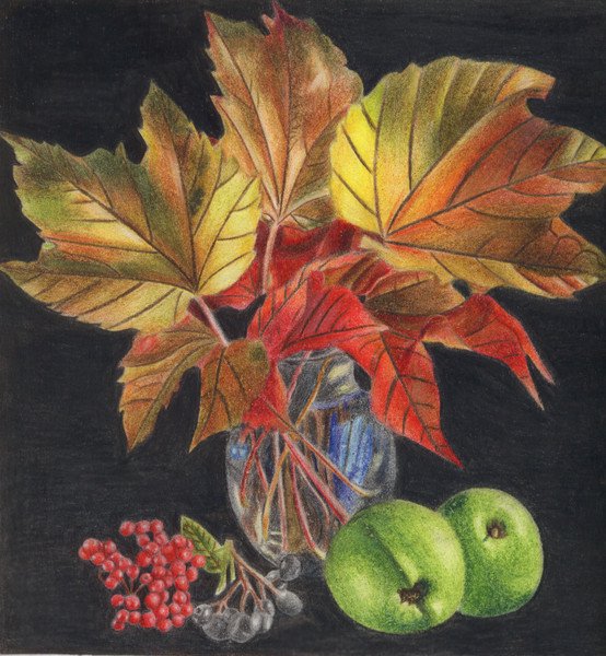 Осенний букет цветными карандашами