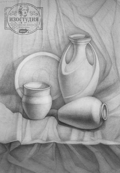 Натюрморт тарелка карандашом