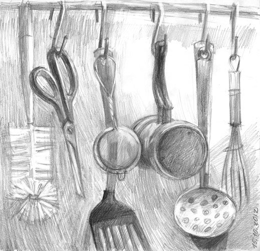 Кухонные предметы карандашом