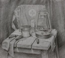 Натюрморт на военную тему карандашом