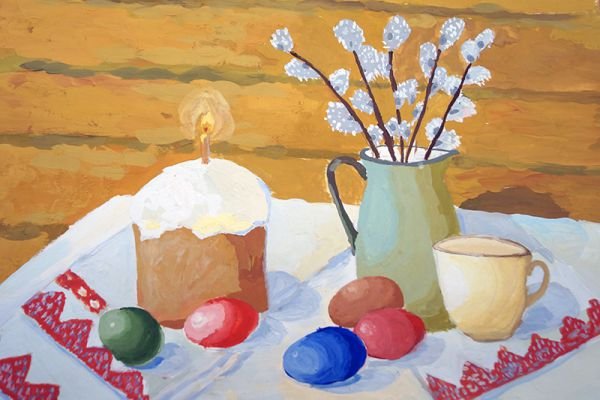 Пасхальный натюрморт гуашью