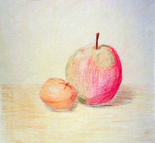 Натюрморт с фруктами цветными карандашами
