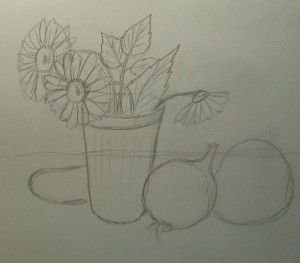 Ваза с тюльпанами карандашом