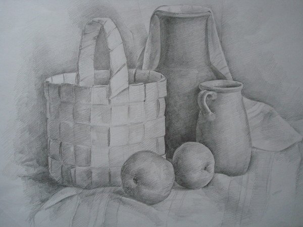 Корзина рисунок карандашом натюрморт