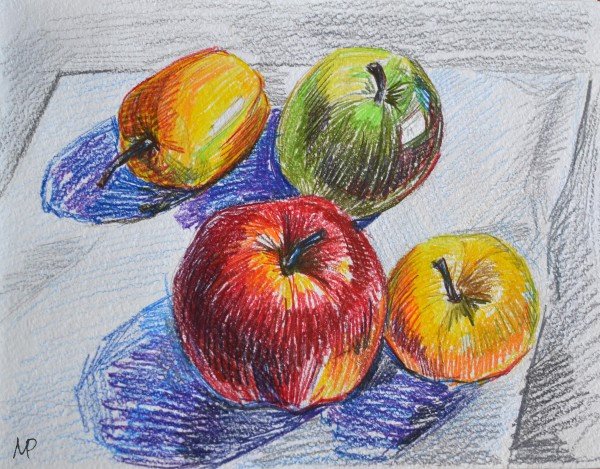 Фрукты овощи цветными карандашами