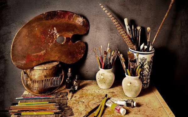 Натюрморт атрибуты искусства карандашом