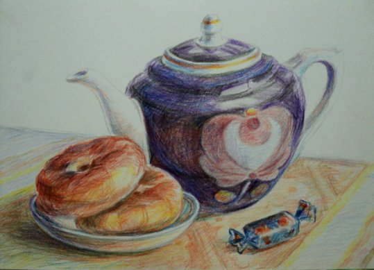 Посуда цветными карандашами