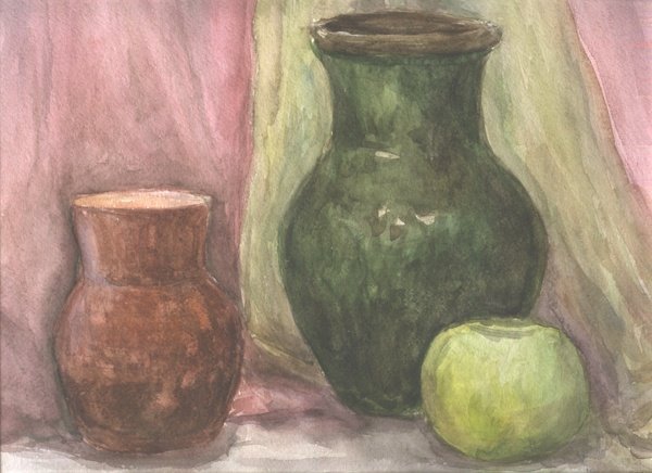 Натюрморт кувшин и яблоко