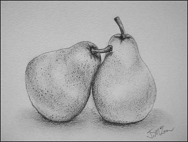 Натюрморт яблоко и груша карандашом