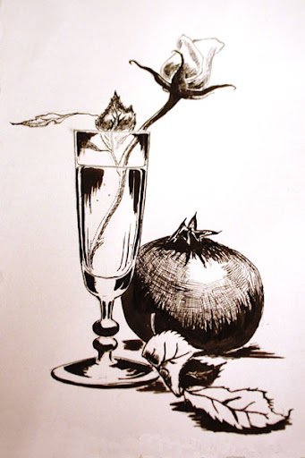 Стилизованный натюрморт гелевой ручкой