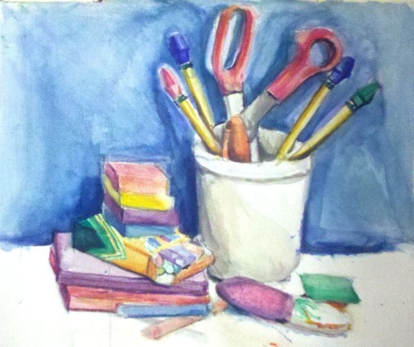 Натюрморт на тему школьные принадлежности