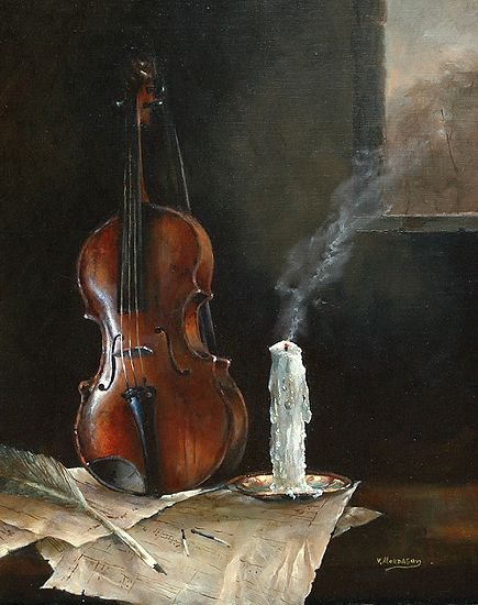 Натюрморт со скрипкой живопись