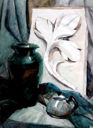 Натюрморт с гипсовой розеткой акварель