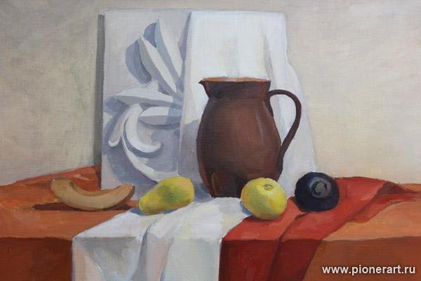 Натюрморт с гипсовой розеткой акварель