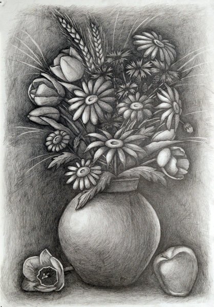 Ваза с цветами для срисовки