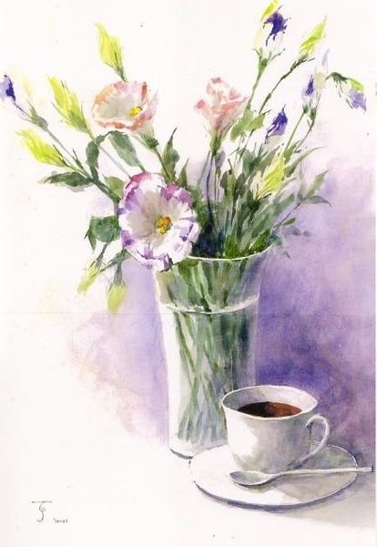 Натюрморт цветов акварелью