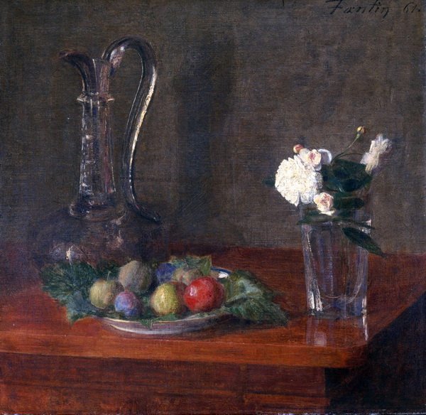 Анри Фантен Латур натюрморт с цветами и фруктами 1865