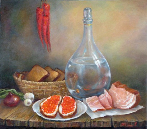 Натюрморт с икрой живопись