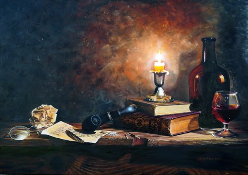 Натюрморт со свечой маслом