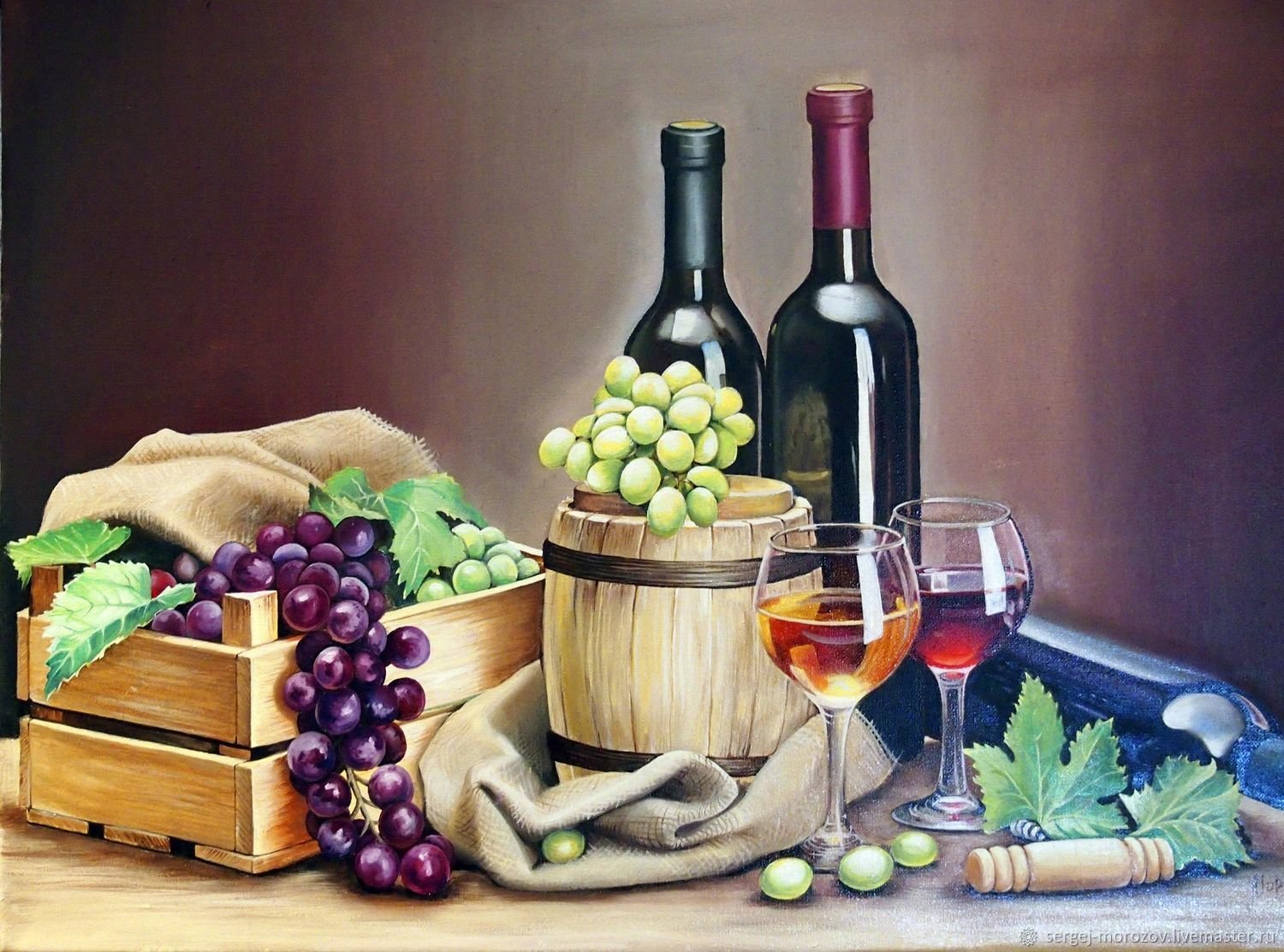 Натюрморты вино и виноград