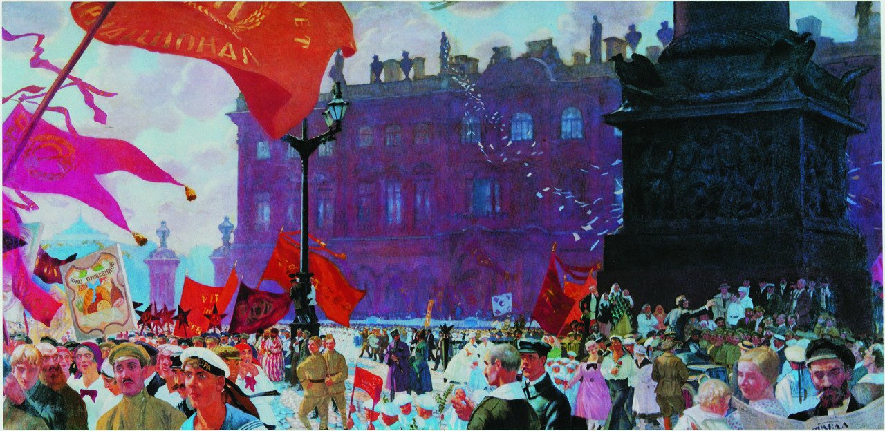 Демонстрация картина. Кустодиев Большевик 1917. Кустодиев праздник на площади Урицкого.