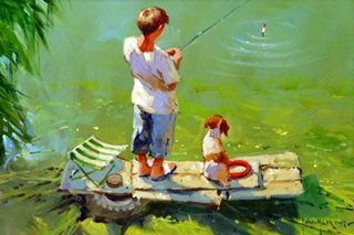 Картина мальчик ловит рыбу