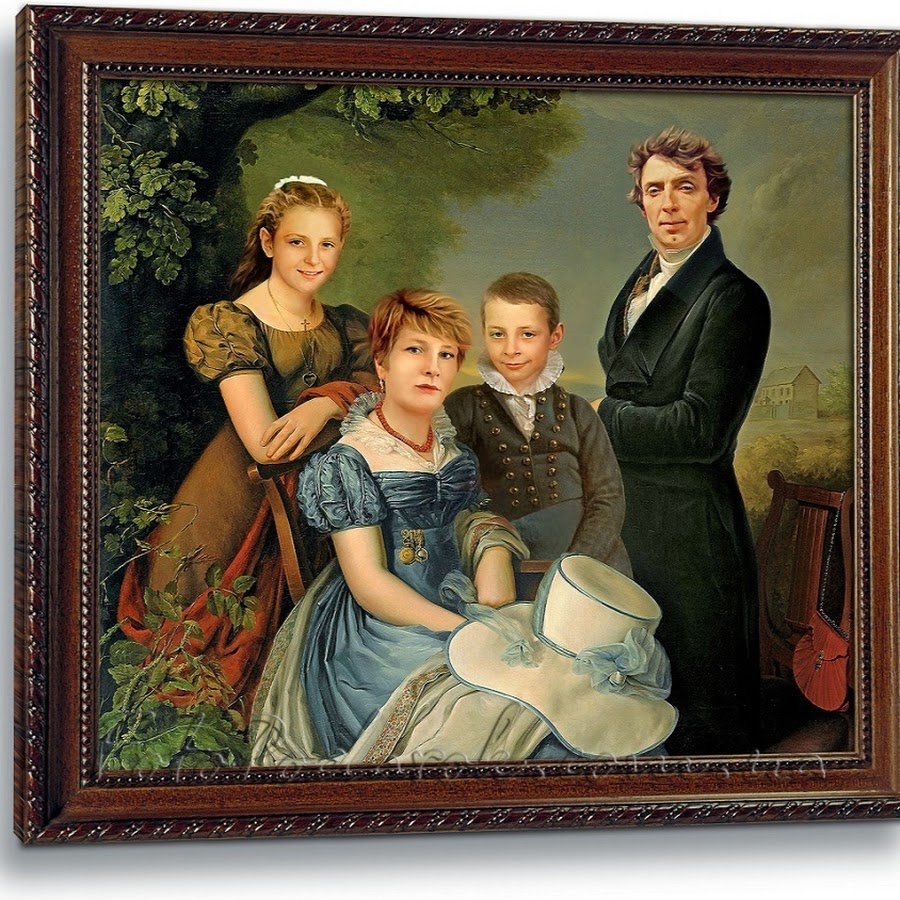 Характерная картина. Семейный портрет (портрет семьи Поленовых). 1905.. Картина семья. Семейный портрет в образе. Семейный портрет в русском стиле.