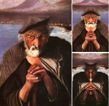 Картина старый Рыбак Бог и дьявол