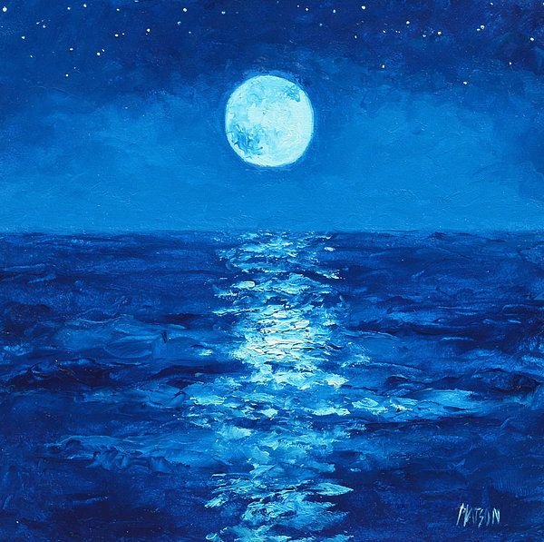 Ночное море акварелью