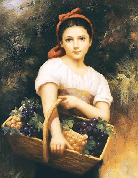 Девушка эпохи Возрождения с виноградом