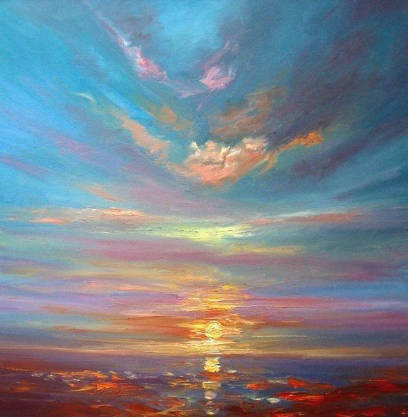 Небо в рассвете в живописи