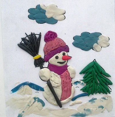 Зимняя аппликация из пластилина для детей