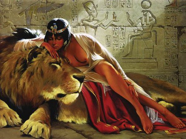 Картина гобелен Клеопатра со львом
