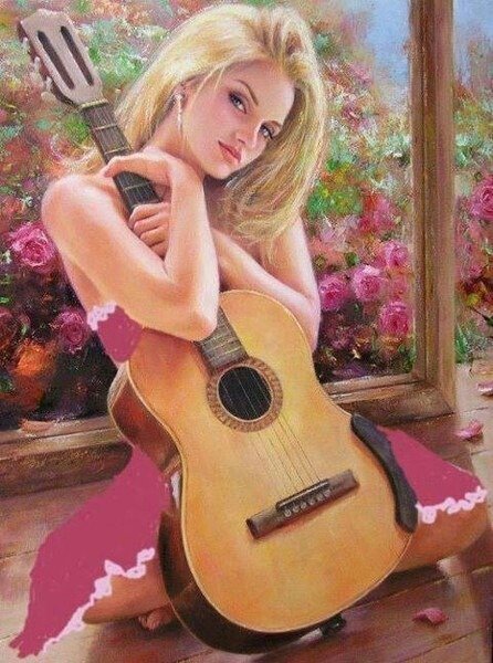Девушка с гитарой картина