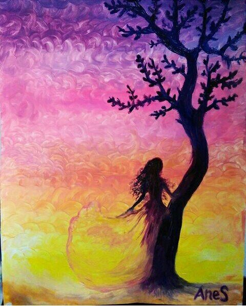 Силуэт девушки красками